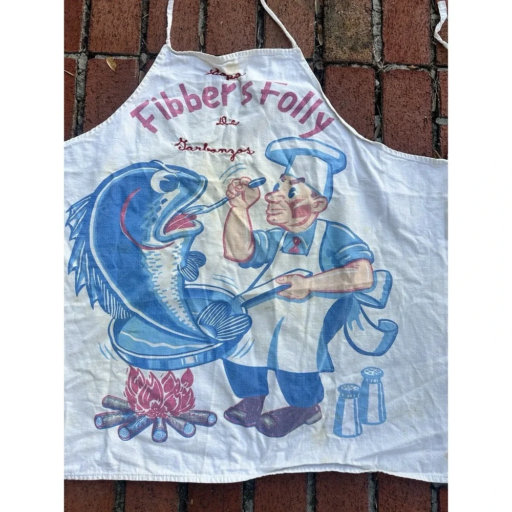 Apron chef cook Retro Fibbers Folly At Work kitchen novelty and Chefs Hat Vintag